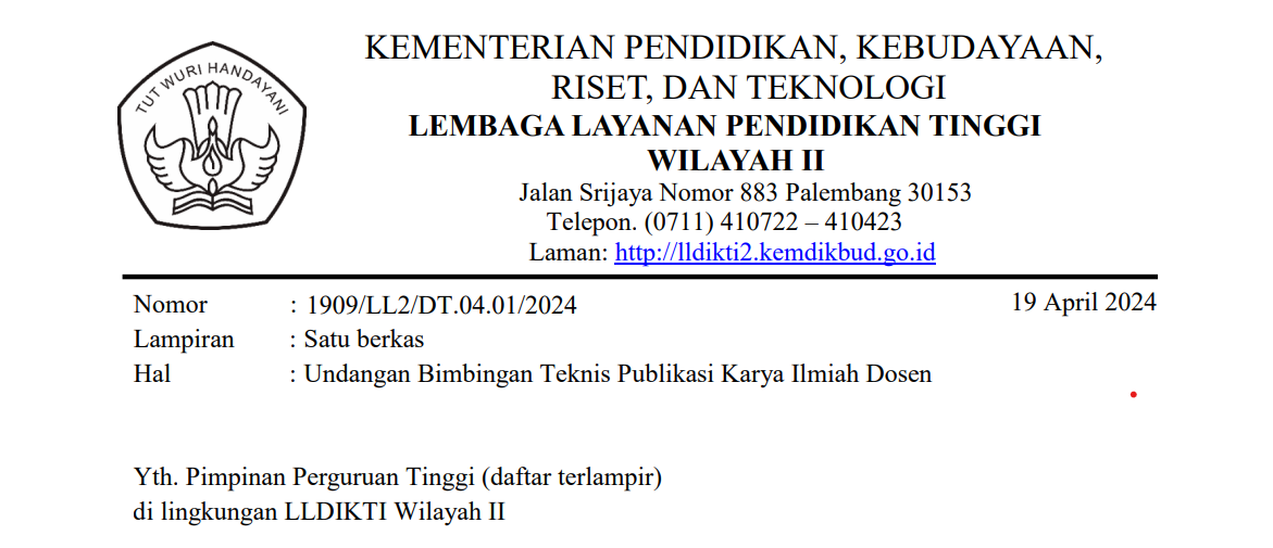 Undangan Bimbingan Teknis Publikasi Karya Ilmiah Dosen