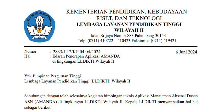 Edaran Penerapan Aplikasi AMANDA 