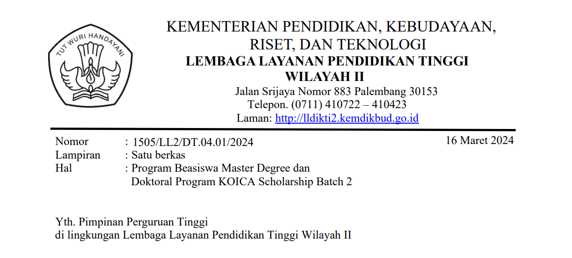 Program Beasiswa Master Degree dan  Doktoral Program KOICA Scholarship Batch 2