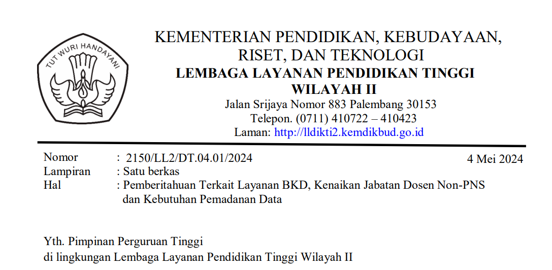 Pemberitahuan Terkait Layanan BKD, Kenaikan Jabatan Dosen Non-PNS dan Kebutuhan Pemadanan Data