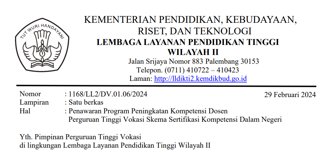 Penawaran Program Peningkatan Kompetensi Dosen  Perguruan Tinggi Vokasi Skema Sertifikasi Kompetensi Dalam Negeri