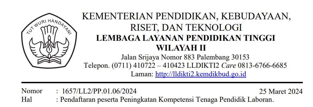 Pendaftaran peserta Peningkatan Kompetensi Tenaga Pendidik Laboran