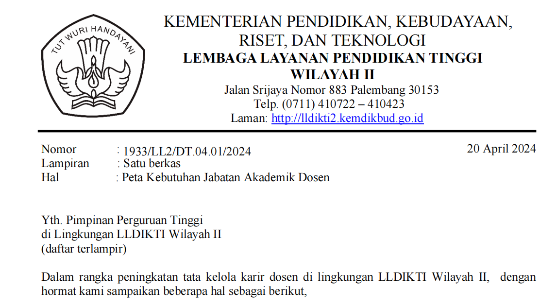 Peta Kebutuhan Jabatan  Akademik Dosen