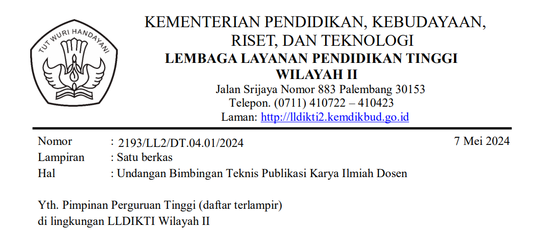 Undangan Bimbingan Teknis Publikasi Karya Ilmiah Dosen Bulan Mei 2024