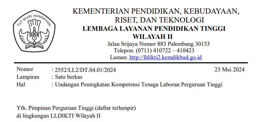 Undangan Peningkatan Kompetensi Tenaga Laboran Perguruan Tinggi