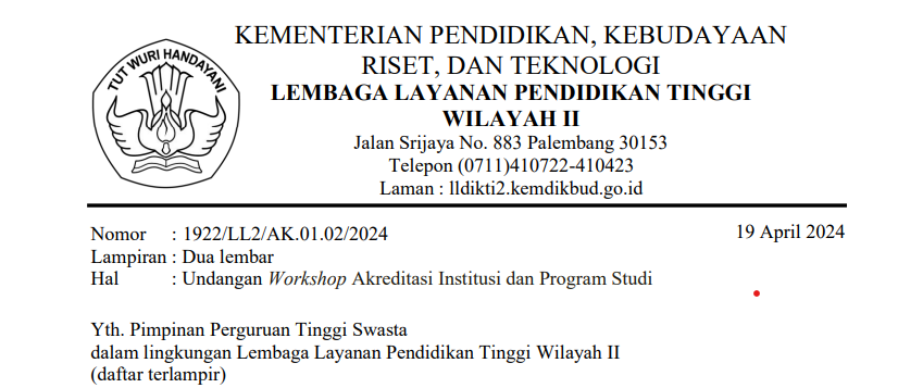 Undangan Workshop Akreditasi Institusi dan Program Studi